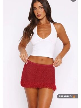 White Fox Boutique Red Knit Mini Skirt